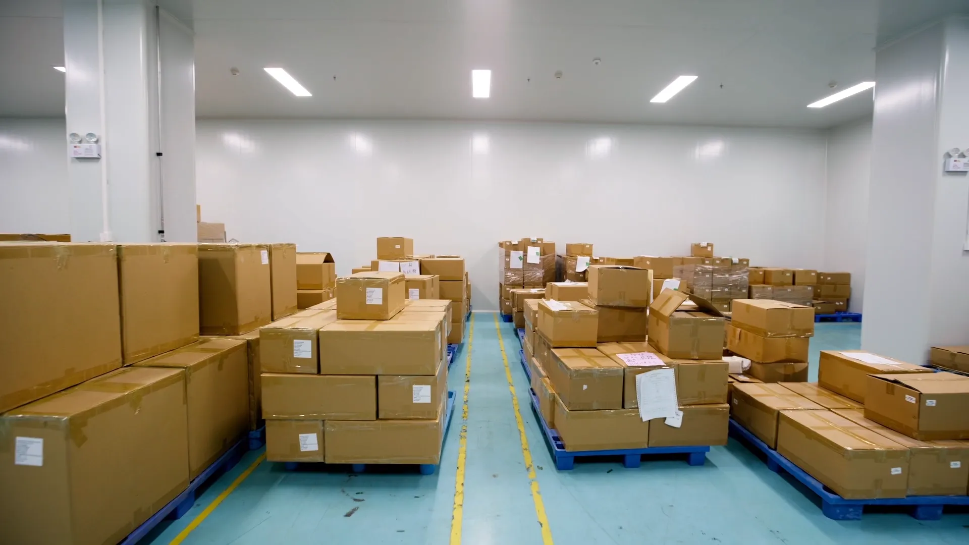 Finished goods warehouse with packaged supplement orders